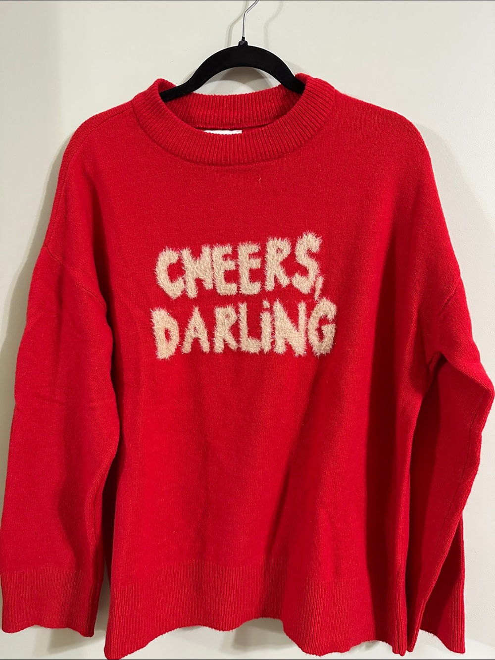 Red Crewneck Sweater with Fuzzy